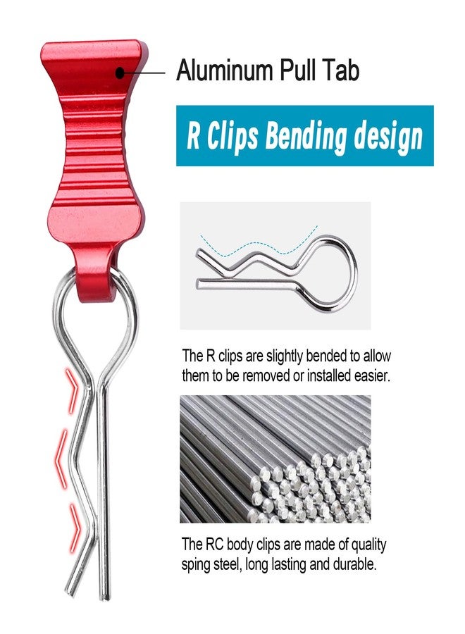 CrazyHobby 1/10 RC Car Body Clips Pins with Pull Tabs R Clips for All 1:10 1/12 Scale Axial Redcat HPI Himoto HSP Exceed RC Car Parts Truck Buggy Shell Replacement, Set of 4 (Red) - Image 3